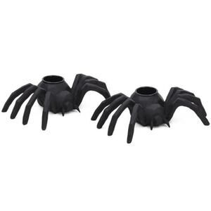 Black Spider Candle Holders 9" Resin Spooky Creepy Halloween Decor Set of 2 New